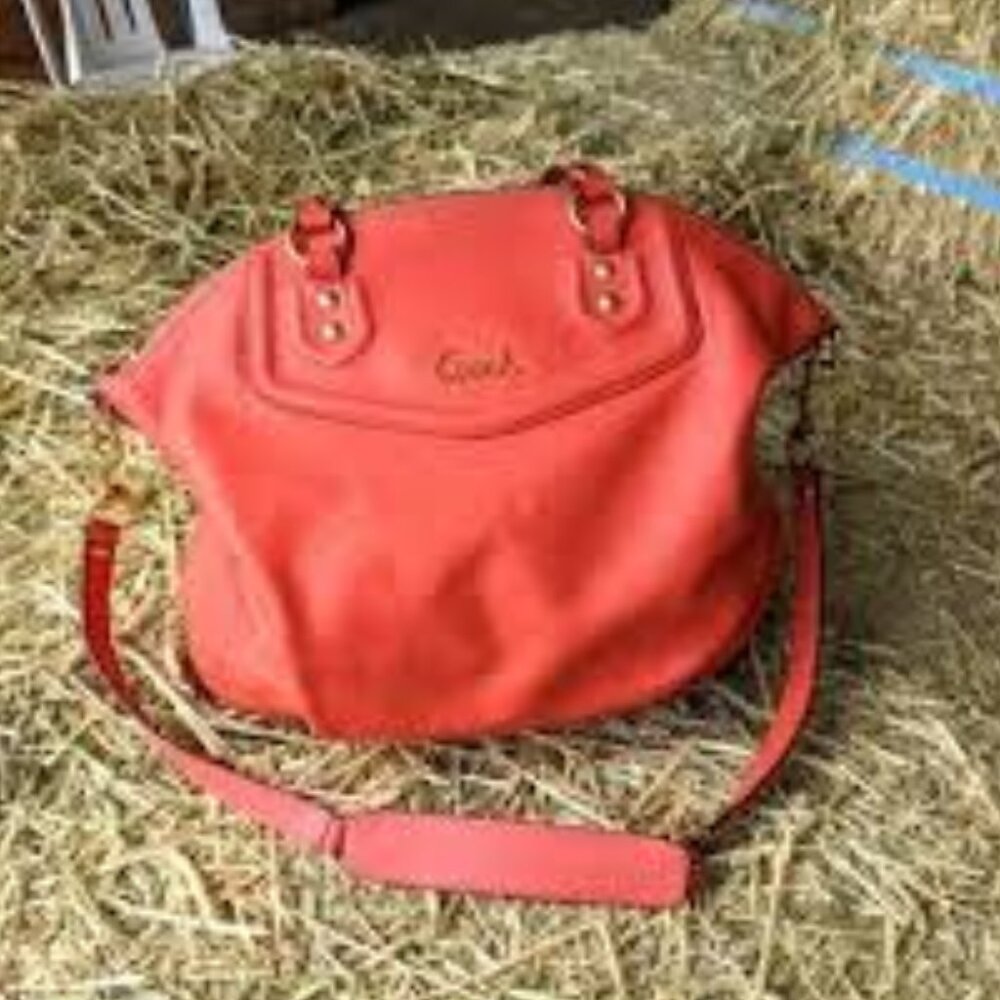 Coach w/COA Salmon Orange Ashley Pleated Leather Satchel 2 way bag - Picture 1 of 7